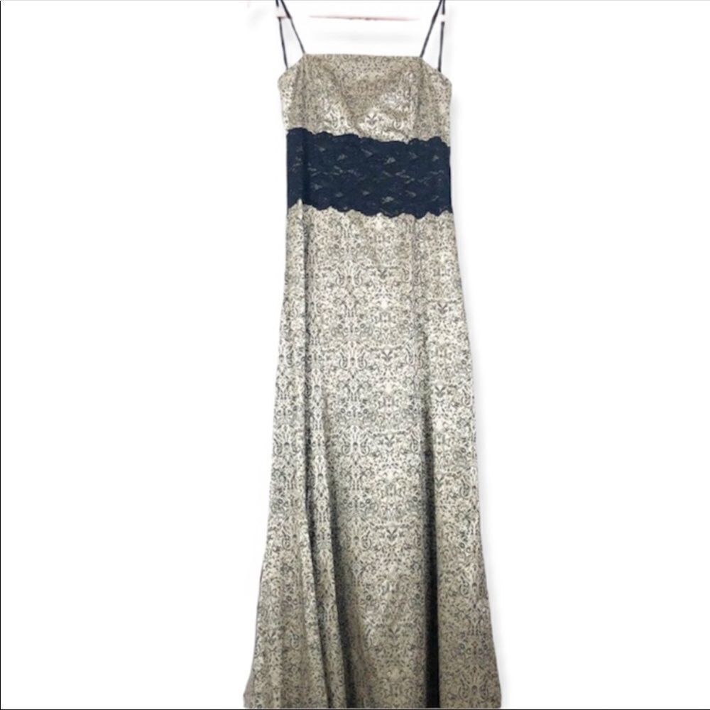 Vintage Golden Print 90s Dance Prom Formal Gown Dress